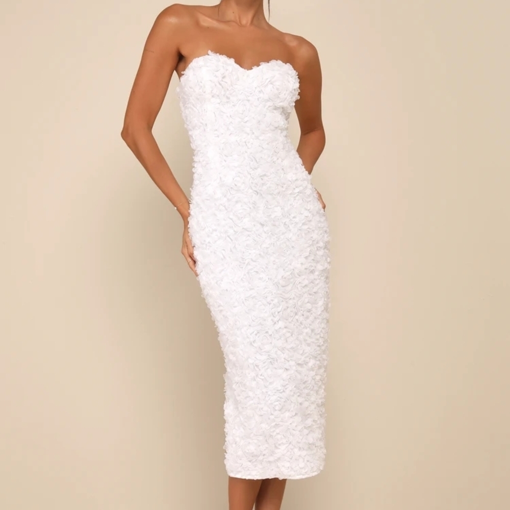 Lulu's Strapless White Textured Dress